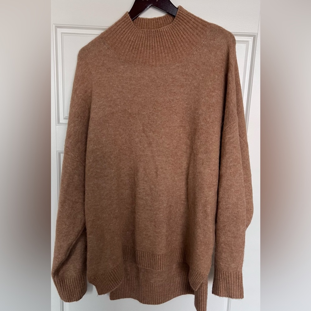 Wool blend camel mock neck sweater